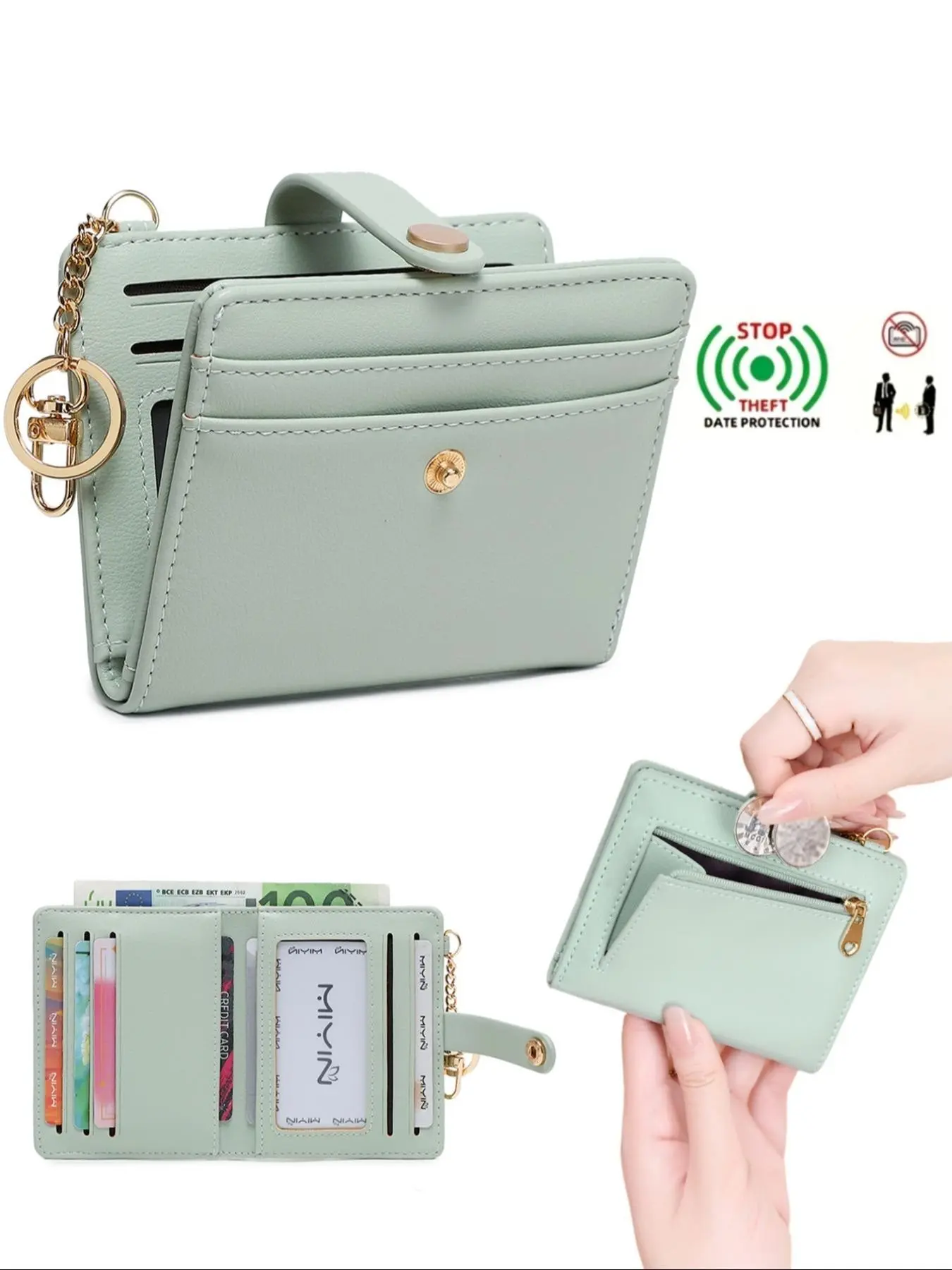 RFlD barrier, ultra-thin double fold credit card wallet, Pu bifold wallet, women's multifunctional, small and lightweight coinwallet, women's pocket wallet, designed for security, unique design, ideal gift