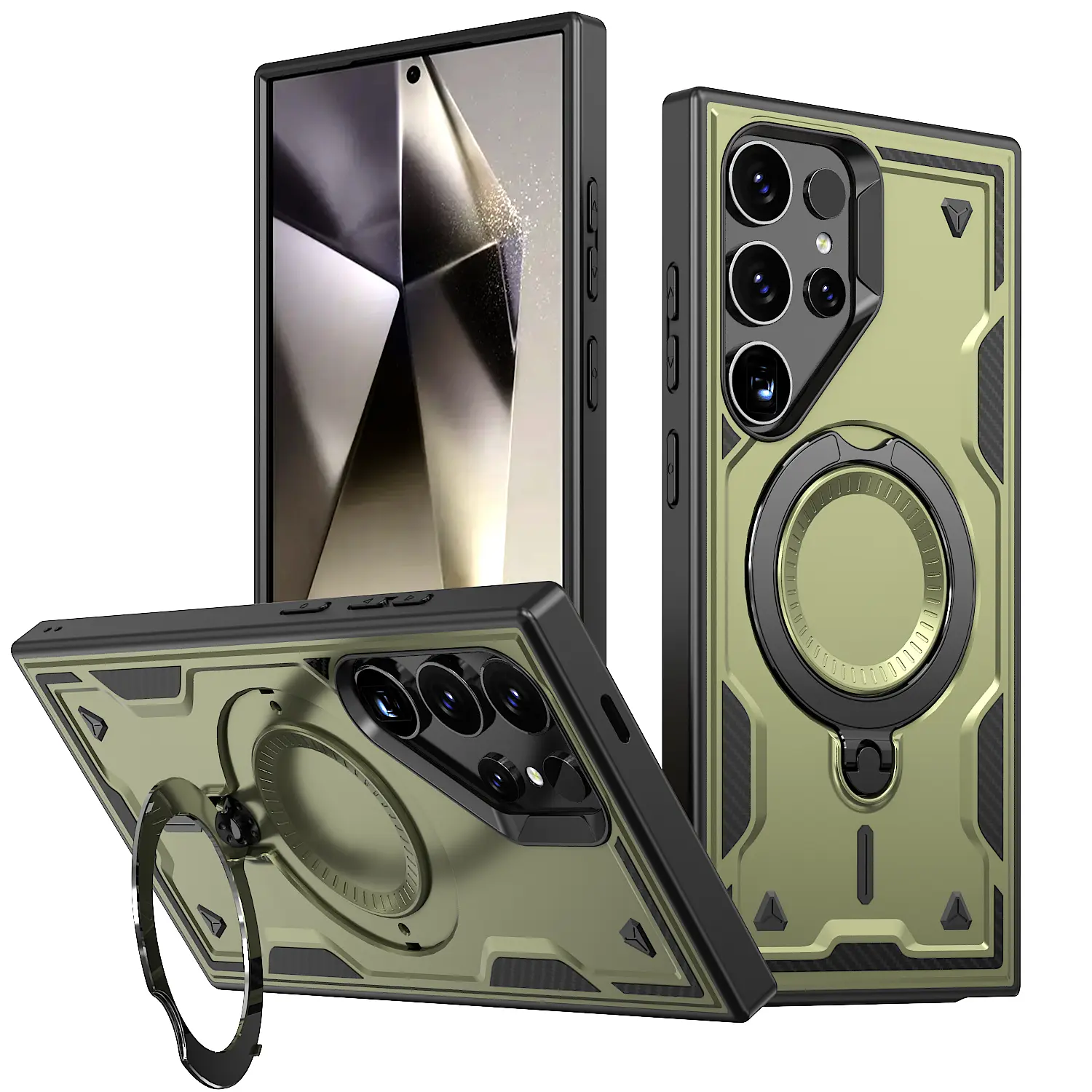 Heavy Duty Shockproof Plastic Smartphone Case for Samsung Galaxy S26, S25 Edge, S24, S23, S22 Ultra 5G - MagSafe Magnetic, 360 Finger Ring Stand Back Cover, Protection-Focused Cellphone Accessories