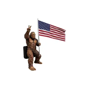 American Big Foot Statue Holding Us Flag, Fun Peace Gesture Independence Day Outdoor Garden Decor, Waterproof Resin Sculpture, Gift for Big Foot Lovers