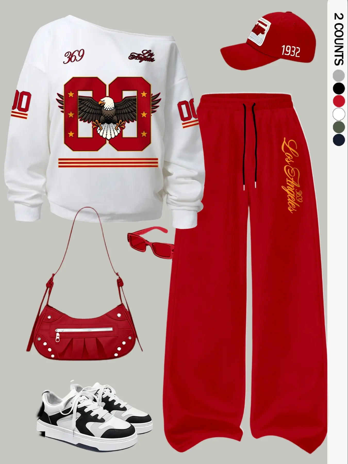 Women's Casual Style Loungewear Clothes Loose Fit Two-Piece Set Outfit, Digital Eagle Print Long Sleeve Hoodie Top and Straight Leg Pants, Fall & Winter, Regular Length