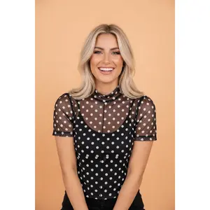 Polka Dot Sheer Mesh High Neck Tee