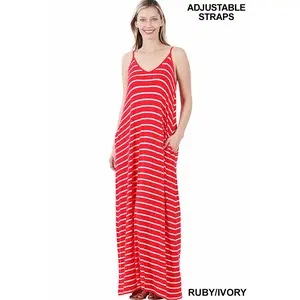 SPAGHETTI STRAP STRIPED MAXI DRESS