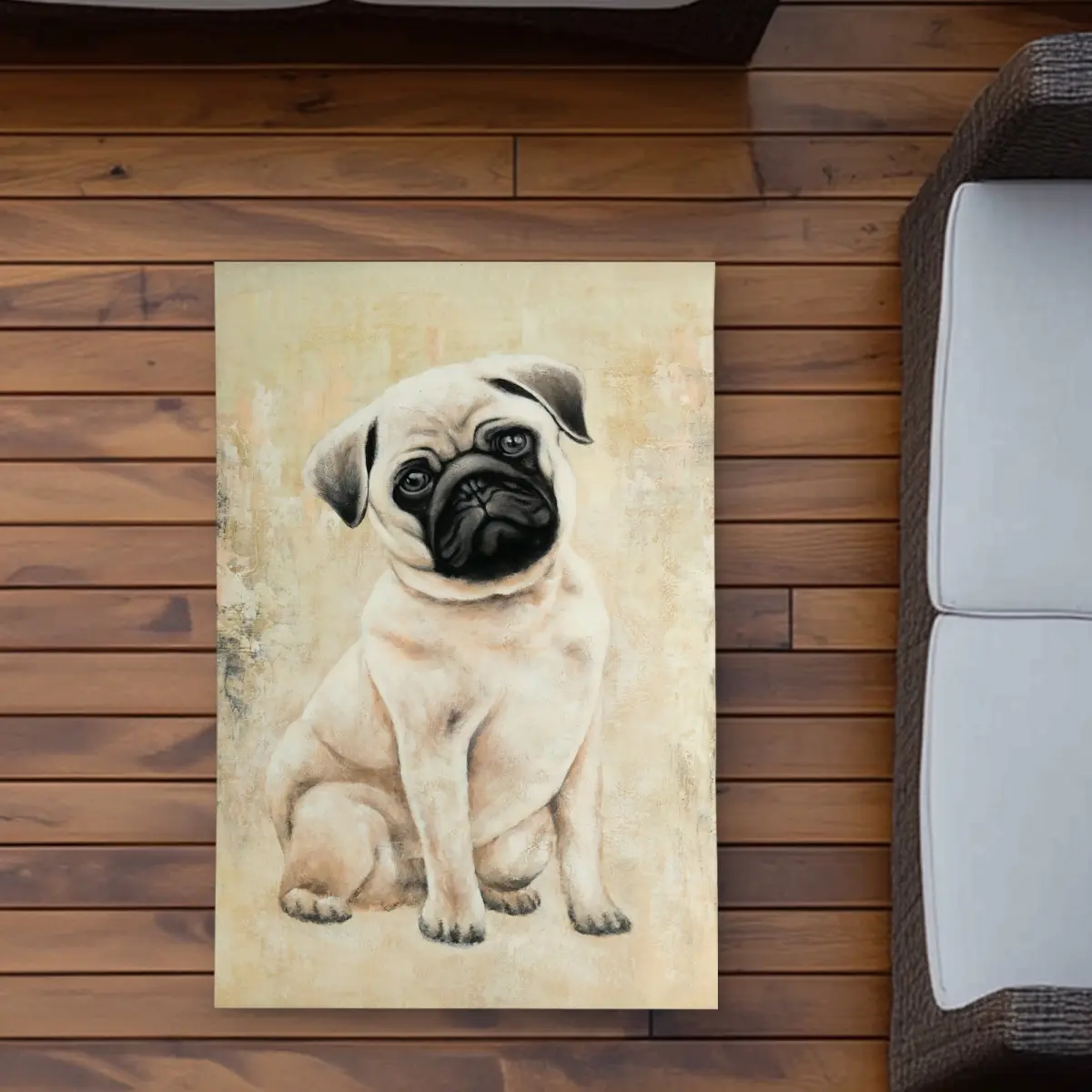 360 stand 2x3 ft. Rectangle Contemporary Beige Pug Print Polyester Area Rug - Super Soft, Washable, Stain Resistant, Waterproof Indoor/Outdoor Small Home Decor Rug, Washable Area Rug