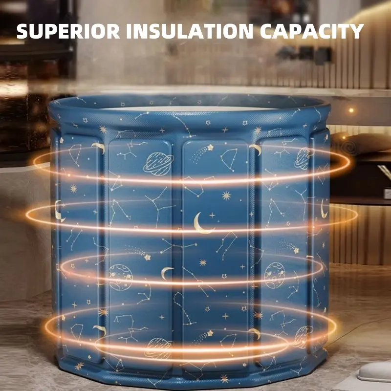 Star Pattern Cylinder Foldable Soaking Tub - 70cm x 65cm PVC Space-Saving Tub, Wear-Resistant Unbreakable, Easy to Use, Practical, Versatile, Superior Insulation Capacity
