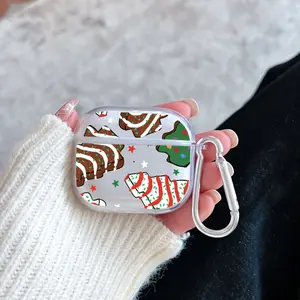 Christmas Cookie Fantasy Pattern Protective Case for AirPods 4/3/2/1/Pro/Pro2 Soft TPU Earphone Cover, Transparent with Keychain