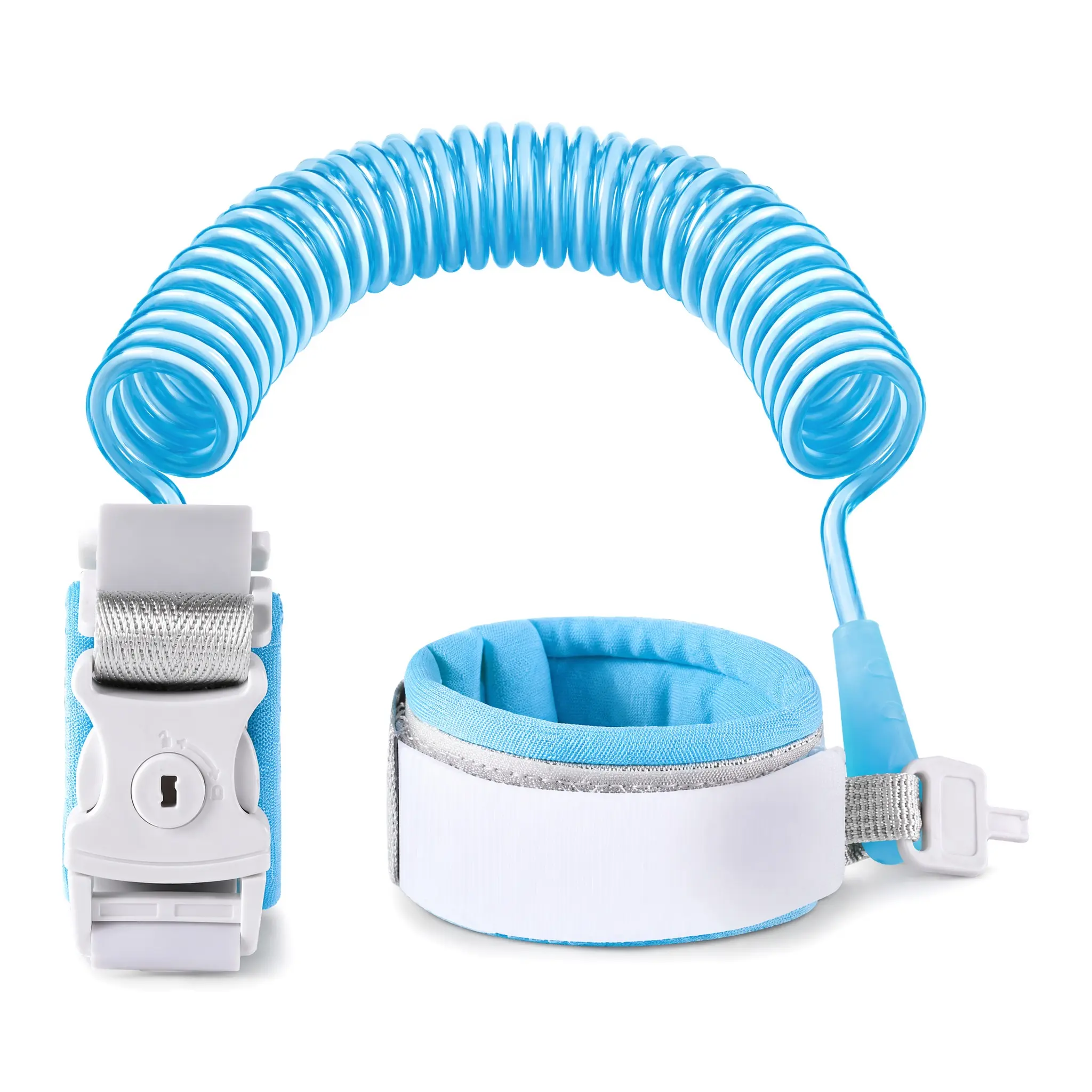 78.7Inch Coiled Elastic Bungee Cord with Lockable Buckle, Fixed End Reinforced Steel Wire Elastic Strap, Soft Lined Adjustable Wrist Elastic Rope for Position Binding, Outdoor Traction & Anti-lost Restraint Elastic Line