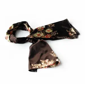 Blando Brown Flowers Floral Patterns Exquisitely Elegant comfy Silk Scarf/Wrap/Shawl(Small)