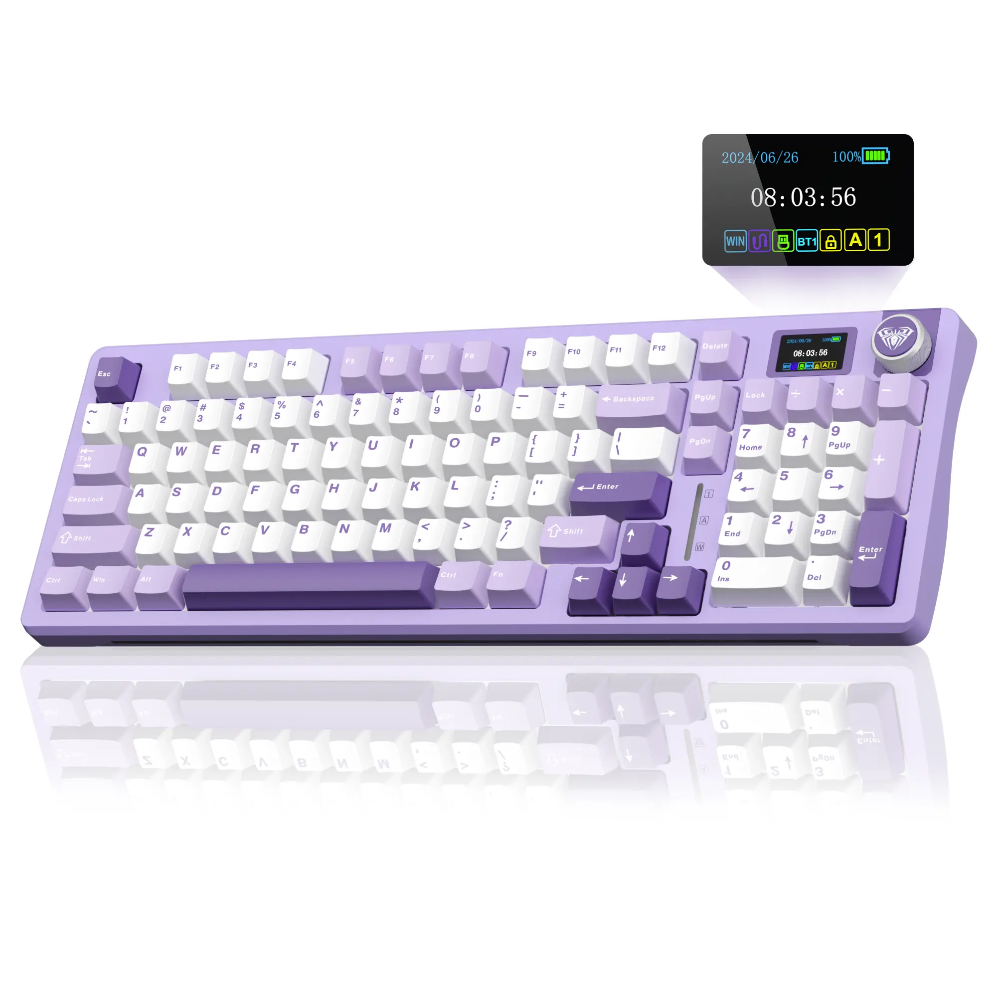 [New]AULA S98 Pro White Purple Aesthetic Wireless Mechanical   Gaming   Keyboard, Smart LCD Screen & Knob, Number Pad Creamy Thocky Sound, RGB Backlight, Hot Swappable Tri-Mode   USB-C   Connection PBT Keycaps, Creamy Keyboard  Multi-Device  Keyboard