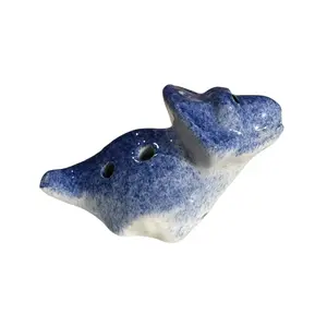 Ceramic Ocarina with Playful Dinosaur Design, Navy, 3.8oz, 4"x1.5"x2.5", Portable and Lightweight Beginner-Friendly Wind Instrument, Collectible Gift for Dinosaur Enthusiasts, Music Lovers