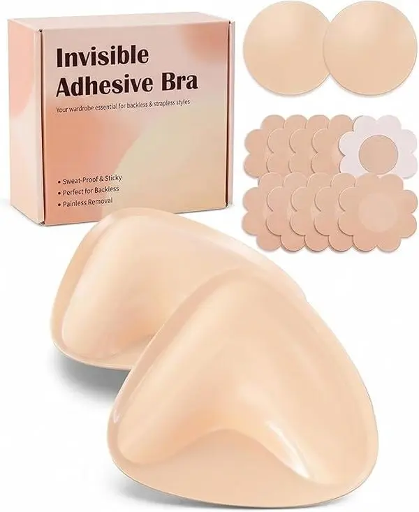 Double Sided Sticky Bra Inserts, Push Up Silicone Adhesive Bra Pads for Women, Invisible Seamless Bra Removable Bra Pads