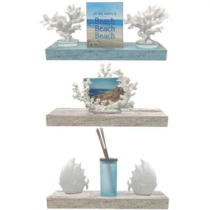 Sorbus Rustic Wooden Floating Shelves (Mixed Set) - Rectangle Coastal Design for Home Display and Storage Decor Pack