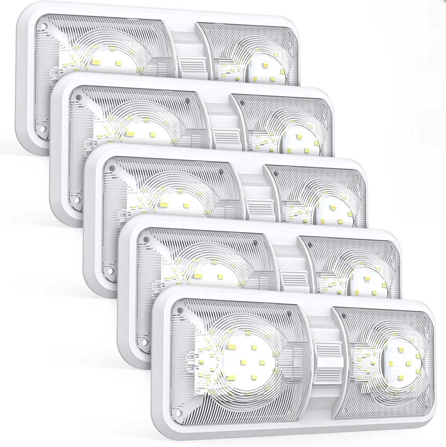 5-Pack 12V LED RV Ceiling Double Dome Lights - Surface Mount Interior Light with Switch, Camping Camper Trailer RV Accessories Upgrade, 600 Lumens