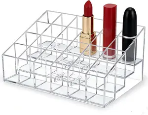 24-Slot Clear Plastic Lipstick Organizer, Transparent Makeup Holder & Storage Box for Lip Gloss, Chapstick, Perfume, Nail Polish, Essential Oil, Ideal for Home Decoration & Gifting
