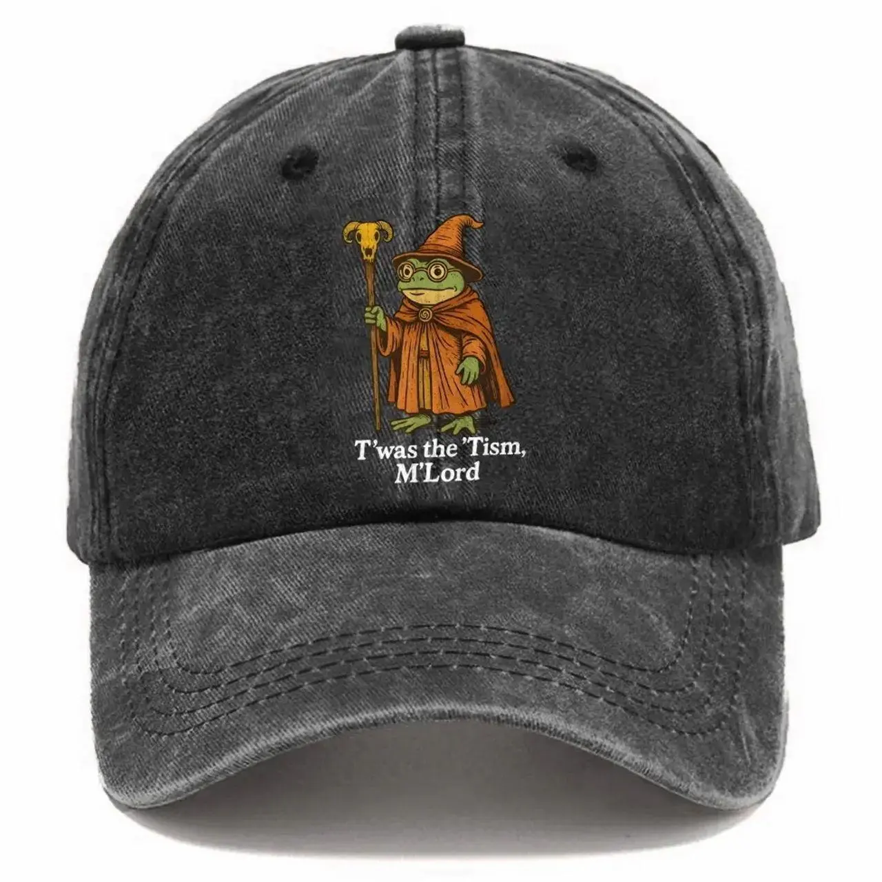 Funny Medieval Frog Washed Baseball Cap | Vintage Aesthetic Frog Print Dad Hat | Unisex Retro Adjustable Cotton Sun Hat | Unique Gift for Men & Women
