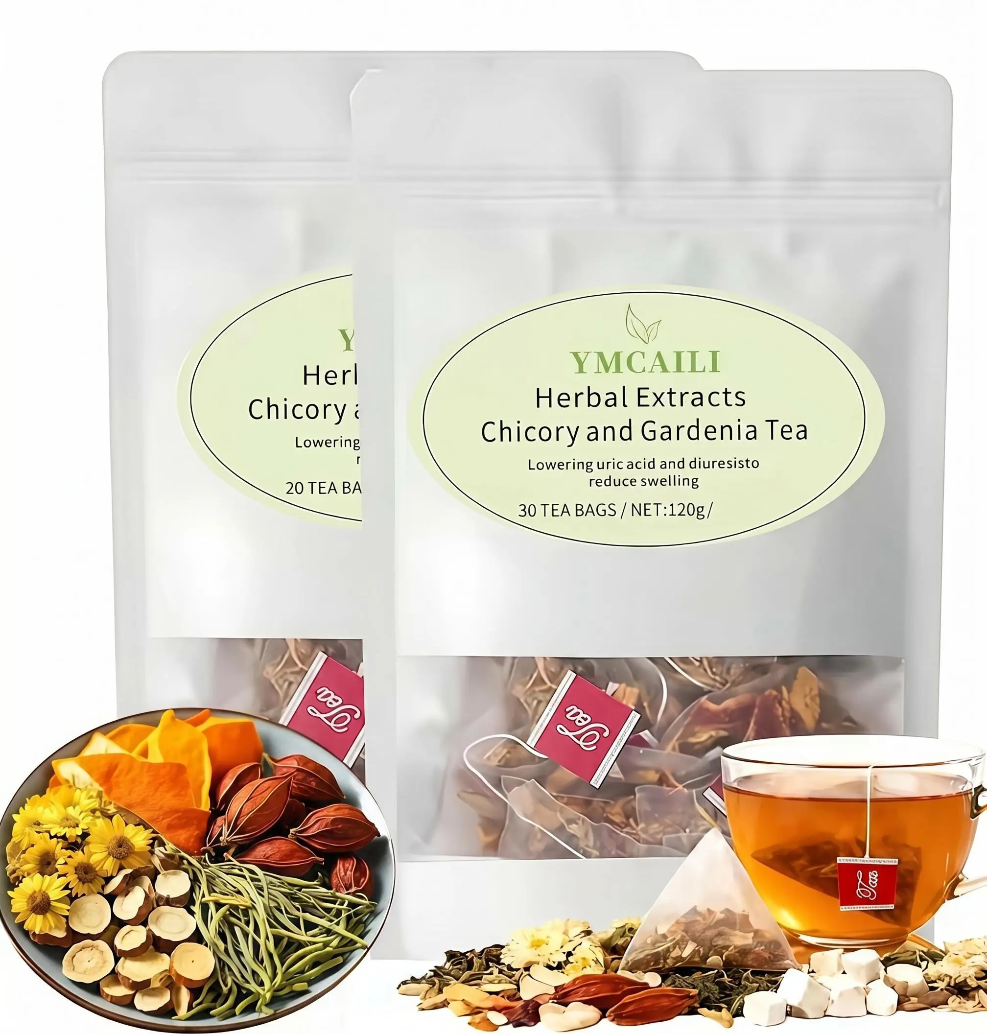Natural Chrysanthemum Fruit & Herbal Tea Set - 30 Tea Bags (120g Boxed Chicory Blend), Vegan Healthy Beverage with Botanical Extracts of Gardenia & Ready-to-Use Orange Peel, for Adults' Cool Heat Relief, Chrysathemum