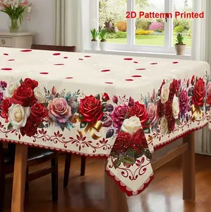 2D Spring and Summer themed party tablecloth, featuring a vintage, colorful rose floral print design, rectangular tablecloth, suitable for indoor and outdoor dining, picnics, dinners, and restaurant decoration. Disposable Christmas Snowflake