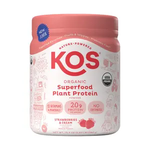 KOS Organic Superfood Plant Protein Powder, Strawberry Cream Flavor, 10 Servings, 20g Protein per Serving