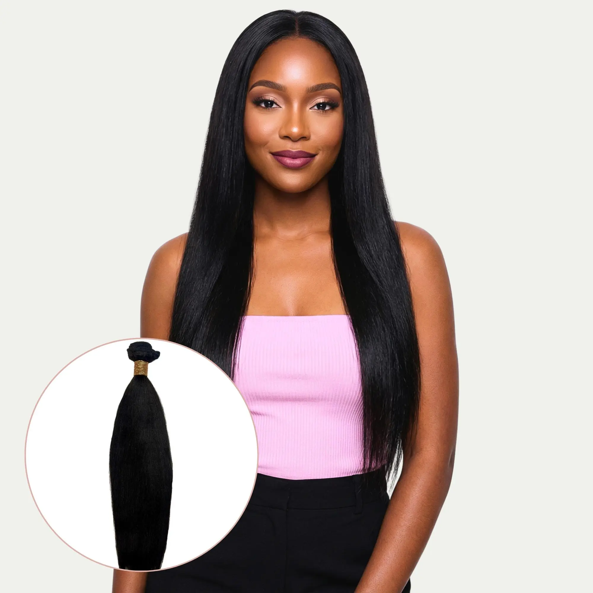 Yaki Straight 100% Human Hair Bundles - Natural 1B Color, Versatile Styling Options, Soft Lightweight, Perfect for Leave-Out Styles
