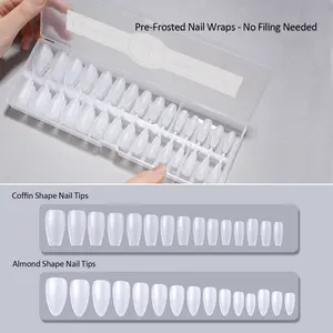 SOWLINK 240pic Pre-Frosted Nail Wraps - No Filing Needed Coffin/Almond Shape Matte Surface Nail Tips