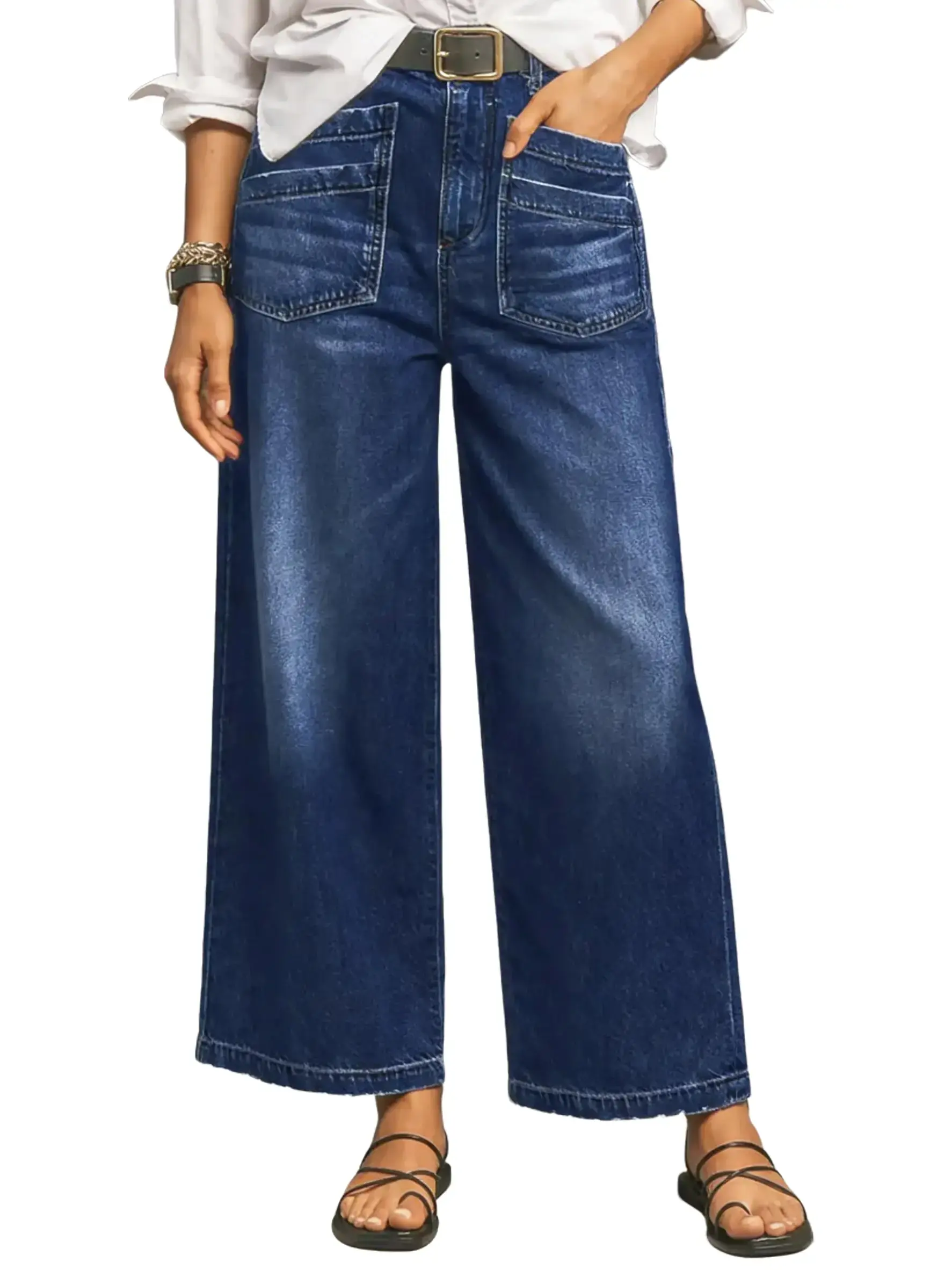 Women's Sidefeel  Wide Leg Jeans High Waisted StretchyJeans Straight Leg Loose Fit Ankle DenimPants wide leg casual jean