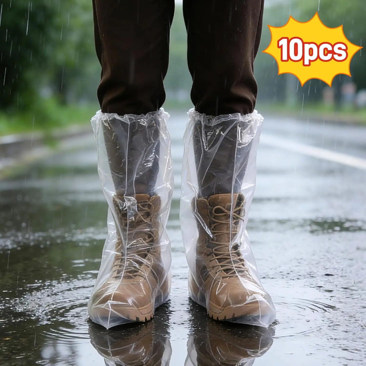 10 PCS (5 Pairs) Longer Waterproof Shoe Covers for Rain, Non-Slip Disposable Plastic Shoe Ponchos Boot Covers Waterproof, Clear Heavy Duty Rain Shoe Covers for Men and Women