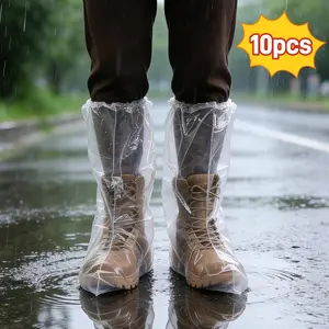10 PCS (5 Pairs) Longer Waterproof Shoe Covers for Rain, Non-Slip Disposable Plastic Shoe Ponchos Boot Covers Waterproof, Clear Heavy Duty Rain Shoe Covers for Men and Women