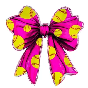Bow with Softball Images Direct To Film Print, DTF Print, Ready To Press Print For T-Shirts