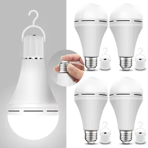 4 Pack Emergency-Rechargeable-Light-Bulb, Stay Lights Up When Power Failure, 1200mAh 15W 80W Equivalent LED Light Bulbs for Home, Camping, Tent (E27, with Hook) (Daylight)