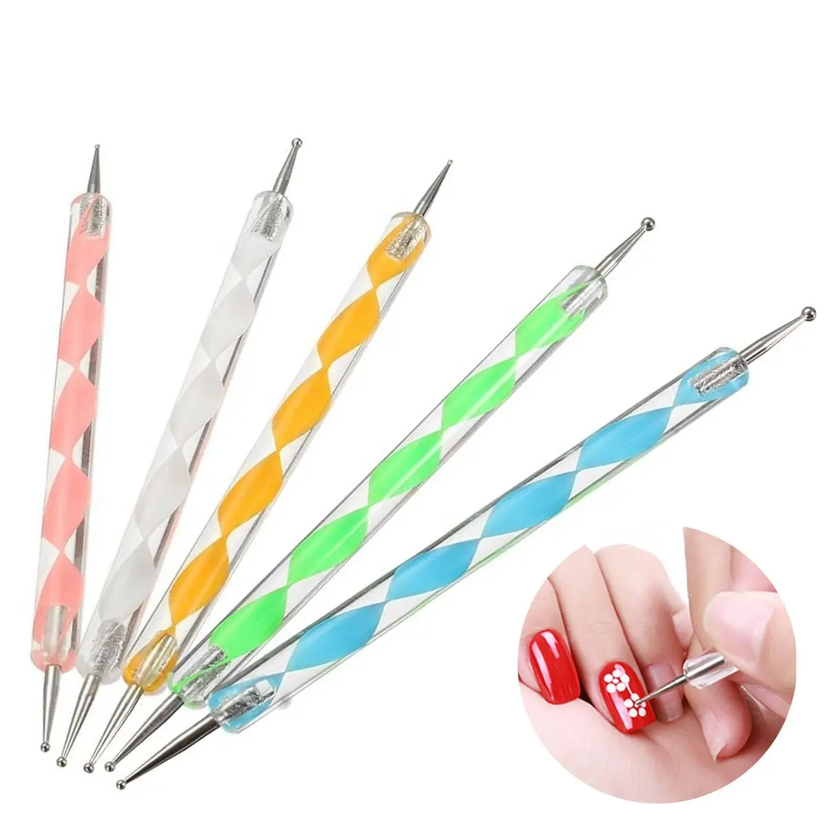 Professional 5-in-1 Nail Art Dotting Pen Set, Stainless Steel Dotting Tools for Nail Design, Multi-Purpose Embossing Clay Sculpting Pens, Dotting Drill Guide, Decoration Dotting Art Kit for DIY, Nail Art Manicure, Diy Manicures