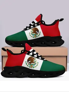 Men's Mexico Animal Print Lace Up Low Top Sneakers, Casual Comfortable Blade Sole Breathable Sports Running Shoes, Fashionable Sneakers for Daily Wear