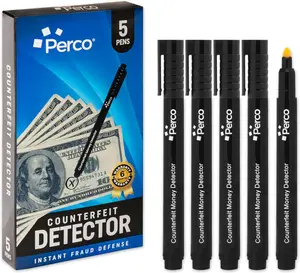 Perco Counterfeit Money Detector Pen 5 Pack - Quick Verification & Reliable Universal Currency Fake Bill Checker for Personal & Commercial Use - Ensures Authenticity & Prevents Fraud