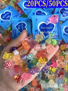 20pcs/50pcs  Mini Glowing Animal Resin Model In The Dark, Magical Surprise Mystery Bag Dollhouse Decoration, Fairy Tale Garden Decoration, Birthday Party Gifts, Handicrafts, Decorations, Resin Animal Sculpture, Set