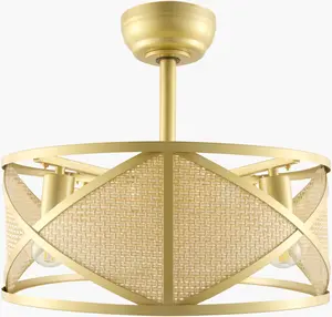 Tan Coastal Chandelier with rattan details for dining or living rooms