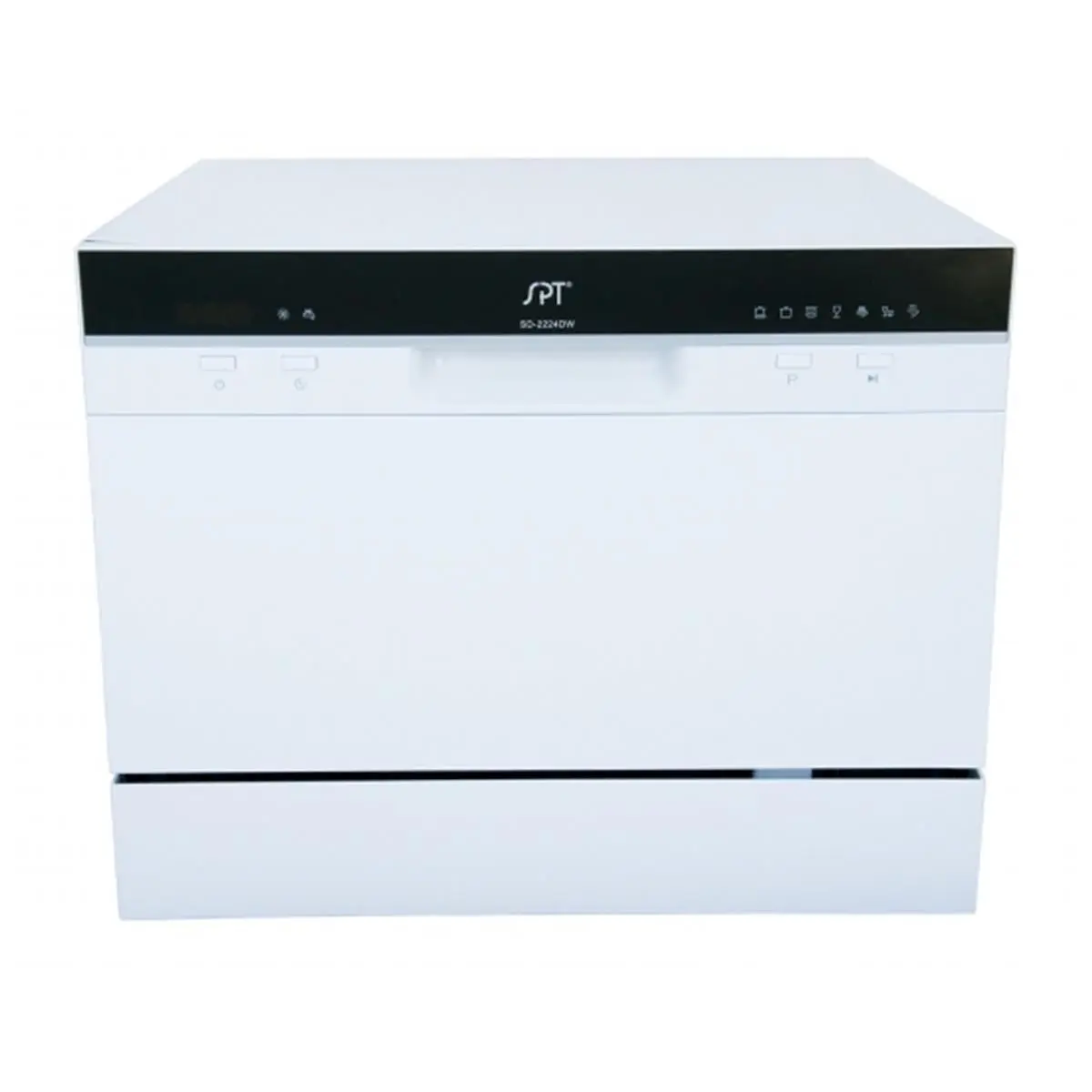 Sunpentown Compact Universal Countertop Dishwasher - White, Delay Start, LED Display, Quick Connect, Residual Heat Drying System, 10.5 in Diameter Dishware Compatible, 120V, Ideal for Small Kitchens