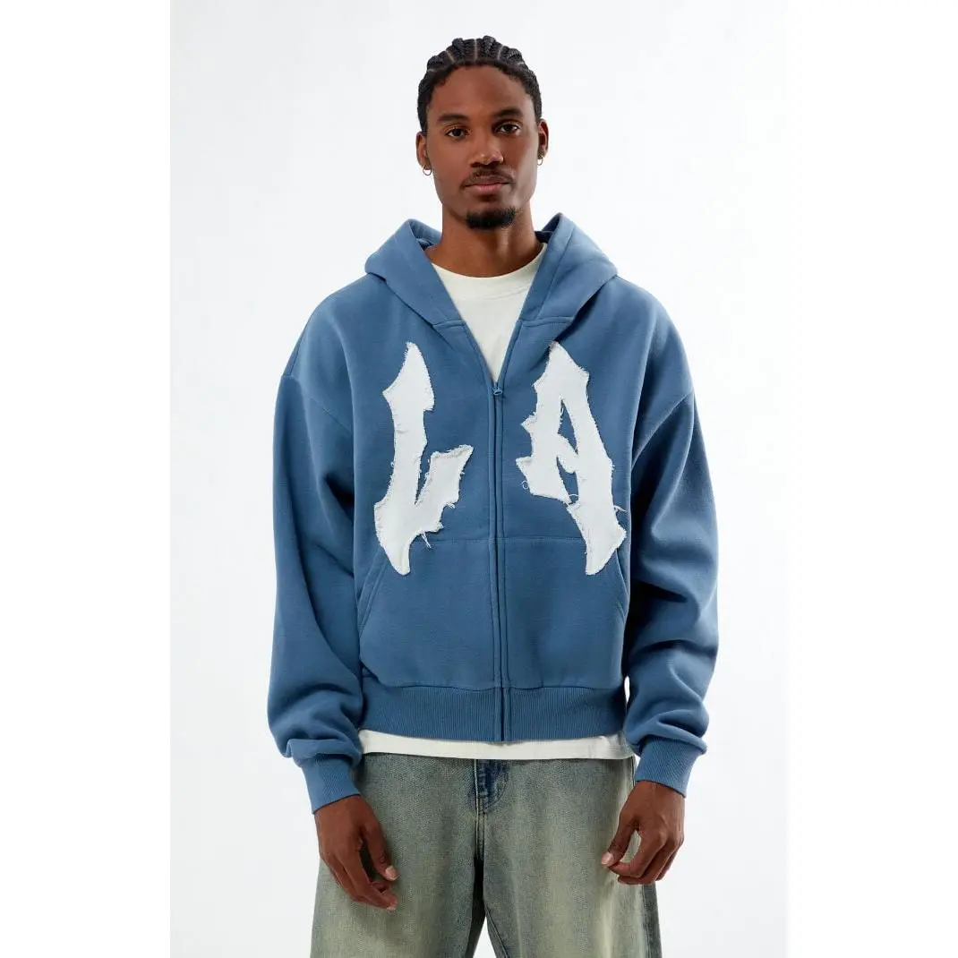 Pacsun Men's LA Raw Applique Full Zip Hoodie Pacsun Men's LA Raw Applique Full Zip Hoodie