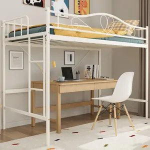 Garvee Individual Loft Bed with Ladder and Safety Rail, Noise-Free, Durable Metal Construction, Supports up to 400 lbs, Space-Saving Design, No Box Spring Needed, Easy Assembly