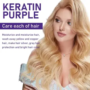 【Five pack 】Keratin Purple Shampoo & Conditioner Set for Blonde Gray Color Treated Hair Sulfate Free Paraben Free Infused with Cocos Nucifera Oil for Curly Damaged Hair 2