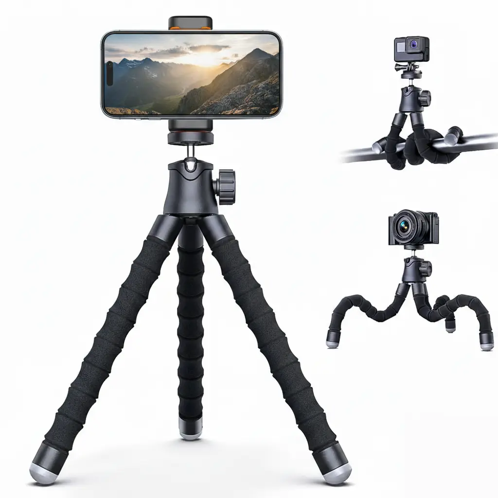 Lentok Compact Flexible Octopus Tripod Stand - Digital Accessory with Grip, Clip, Adjustable Holder, Cold Shoe Mount, Light, Ball Head; Daily Accessories for Smartphones, Cameras, Tripod for iPhone; Portable Filming Setup, Bicycles