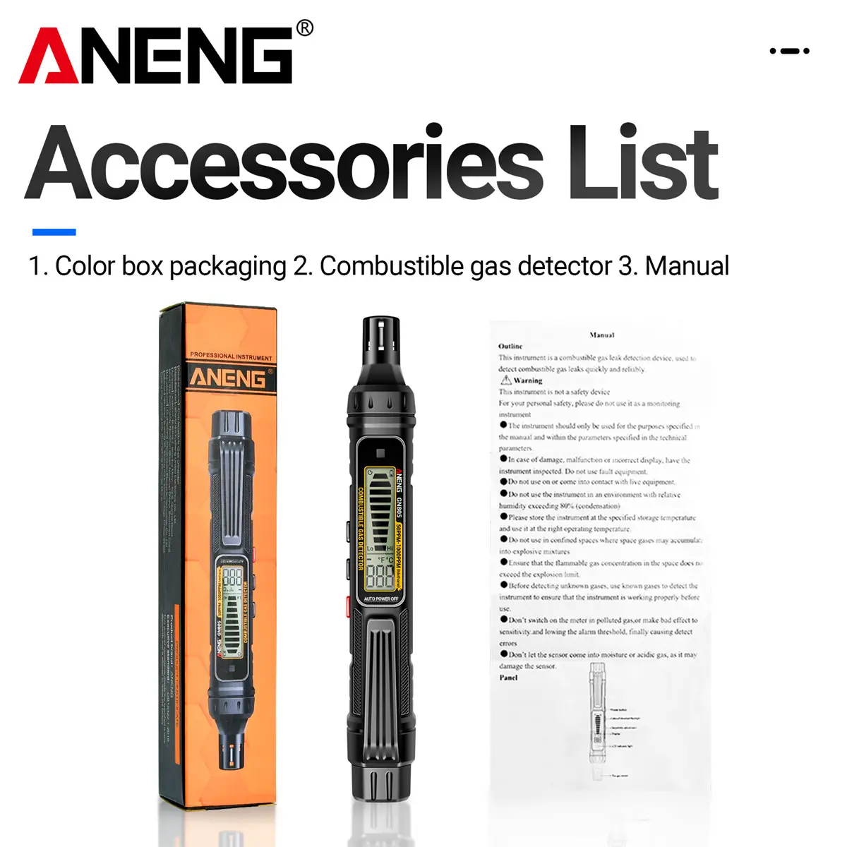 ANENG GN805 Compact Portable Pen-Type Combustible Gas Detector - Adjustable Sensitivity, Red LED Light, Buzzer Alarm, Large Backlight LCD Display, Kitchen Gas Line Leak Measuring Tool, DIY Father's Day Gift