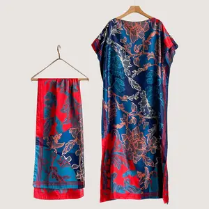 Women's Floral Print Long Dress & Scarf Set,Boho Casual Shawl Dress & Scarf Set for BeachVacation Holiday, Ladies Clothes for AllSeasons
