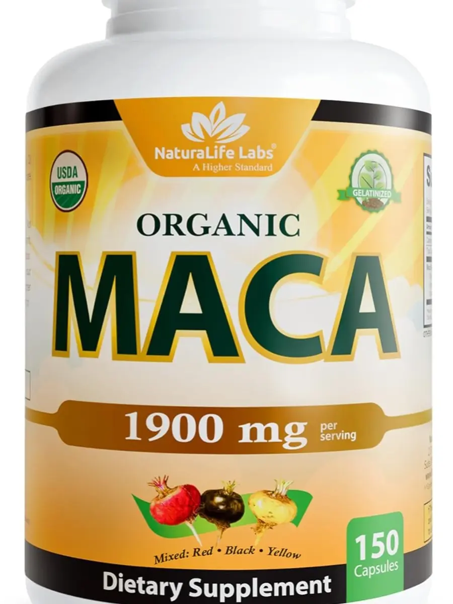 NaturaLife Labs Organic Maca Root – Black, Red & Yellow – 1900 mg per Serving – 150 Capsules – Gelatinized Peruvian Maca – Non-GMO, Gluten-Free, Vegan
