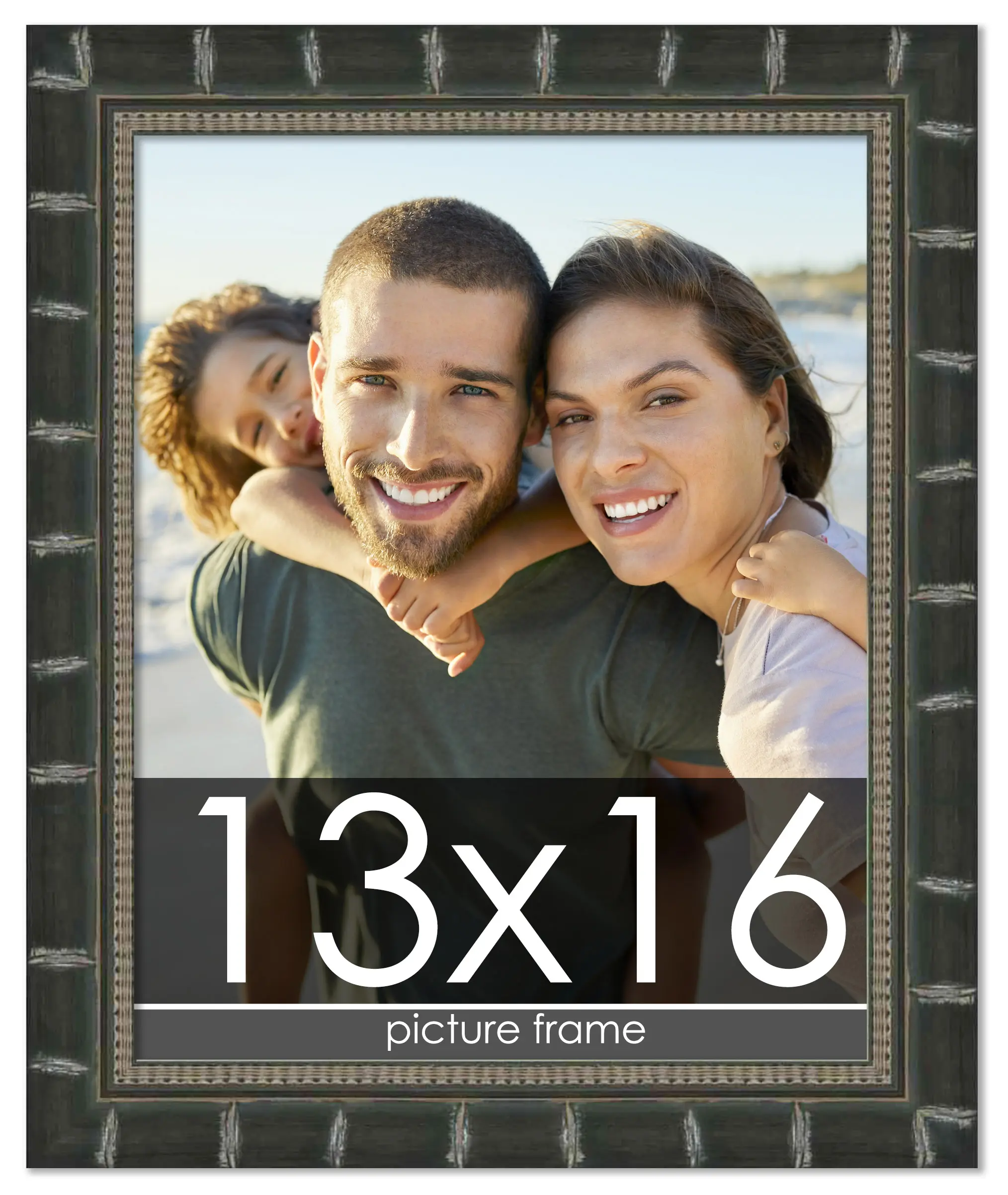 13x16 Black Modern Bamboo Picture Frame - UV Acrylic, Foam Board Backing, Hanging Hardware
