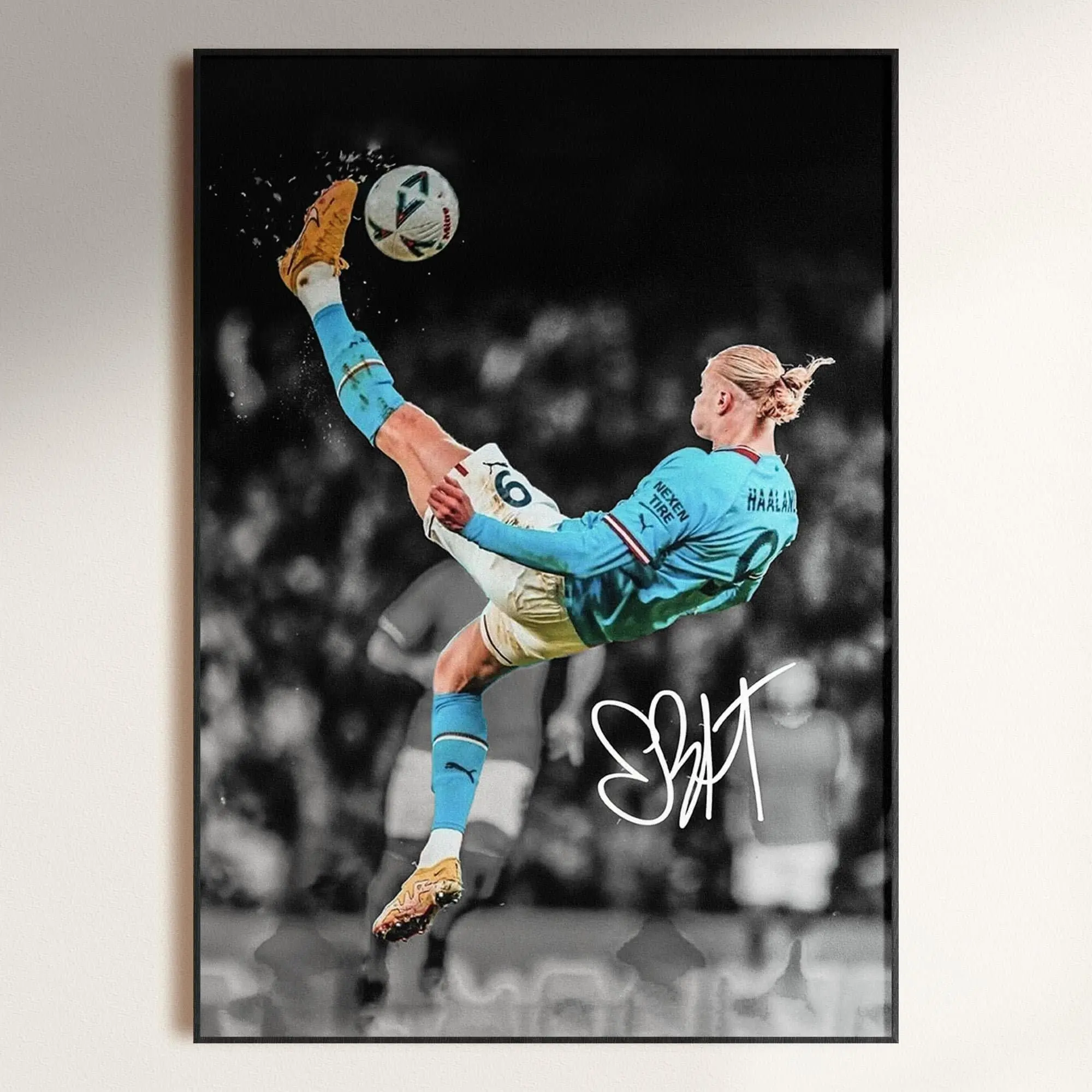 Erling Haaland Bicyle Kick Poster, Haaland Poster, Signed Football Poster, Soccer Decor( Unframed - Print Only )