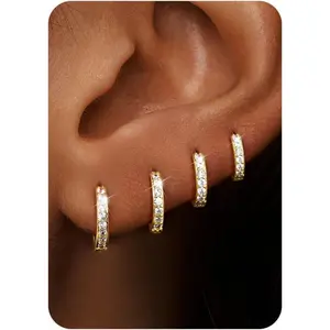 4 Pairs Simple Hoop Earrings Set for Women Girls14K Gold Plated Earring Stack Cartilage Earrings Dainty Huggie Hoops Earrings for Multiple Piercing Jewelry Gifts