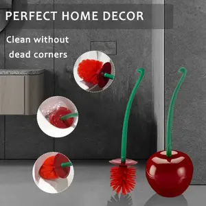 Creative Cherry Shaped Toilet Brush Set with Holder, 2-in-1 Cleaning Tool & Modern Luxury Decorative Ornament for Bathroom, Washroom, Vanity, Bathroom Accessory