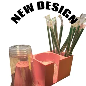 3D Printed Drink Station/Coffee Station Organizer for Cup and lid storage with straw and stir stick holder holds up to 20oz cups and lids