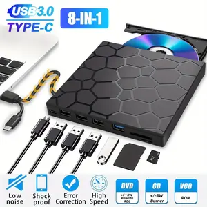USB 3.0 Type-C External CD/DVD Drive Burner, Portable CD DVD Reader with SD/TF Ports, Plug & Play Optical Drive for Laptop Desktop Windows 11/10 Mac Linux