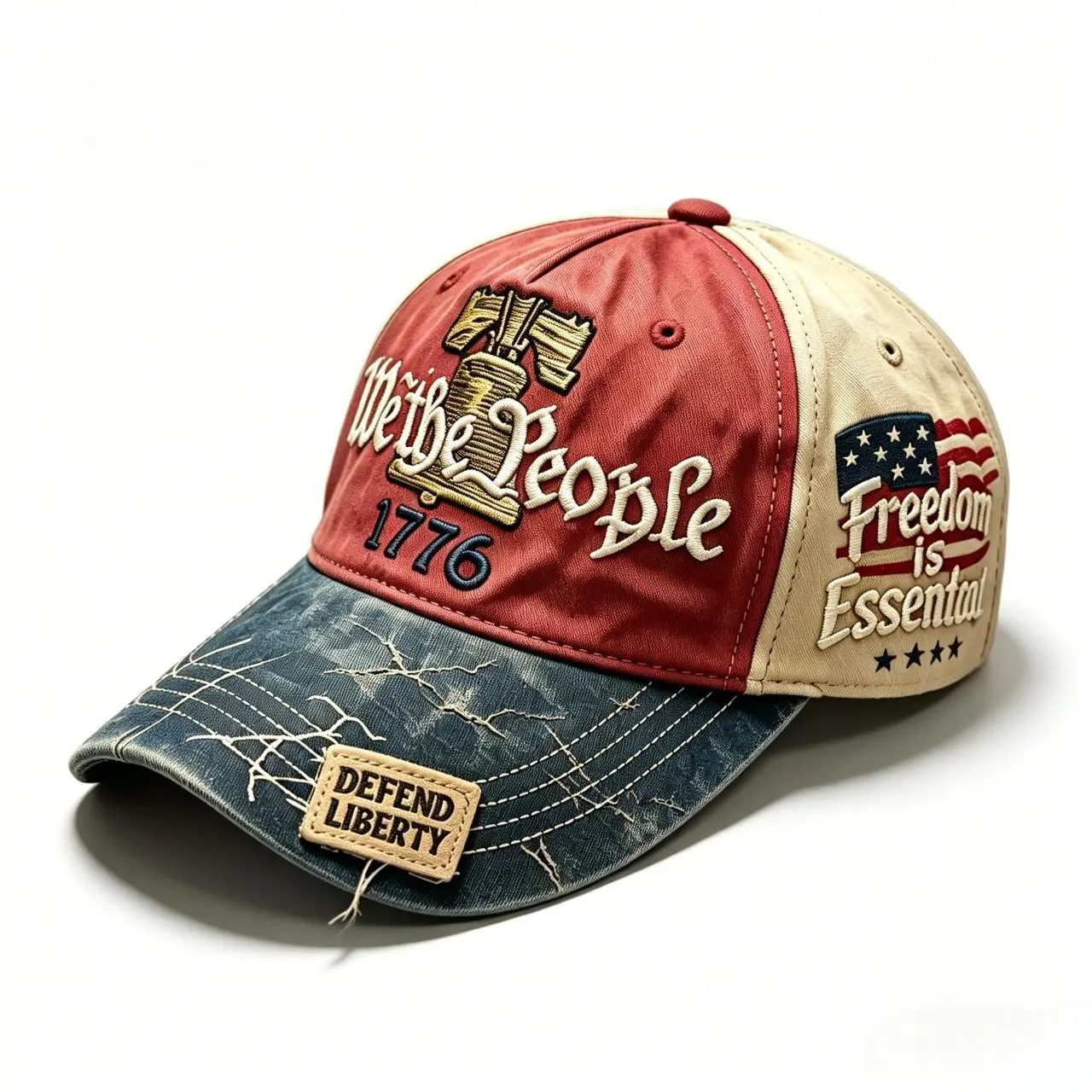 Men's 1776-2026 America 250th Anniversary Embroidered Baseball Cap, Vintage Washed Gray Relaxed Fit, Liberty Bell & American Flag Decor, Bold Letter American Retro Snapback Hat for Men & Women, Casual Outdoor Headwear for Spring Summer Fall, Men's Snapbac