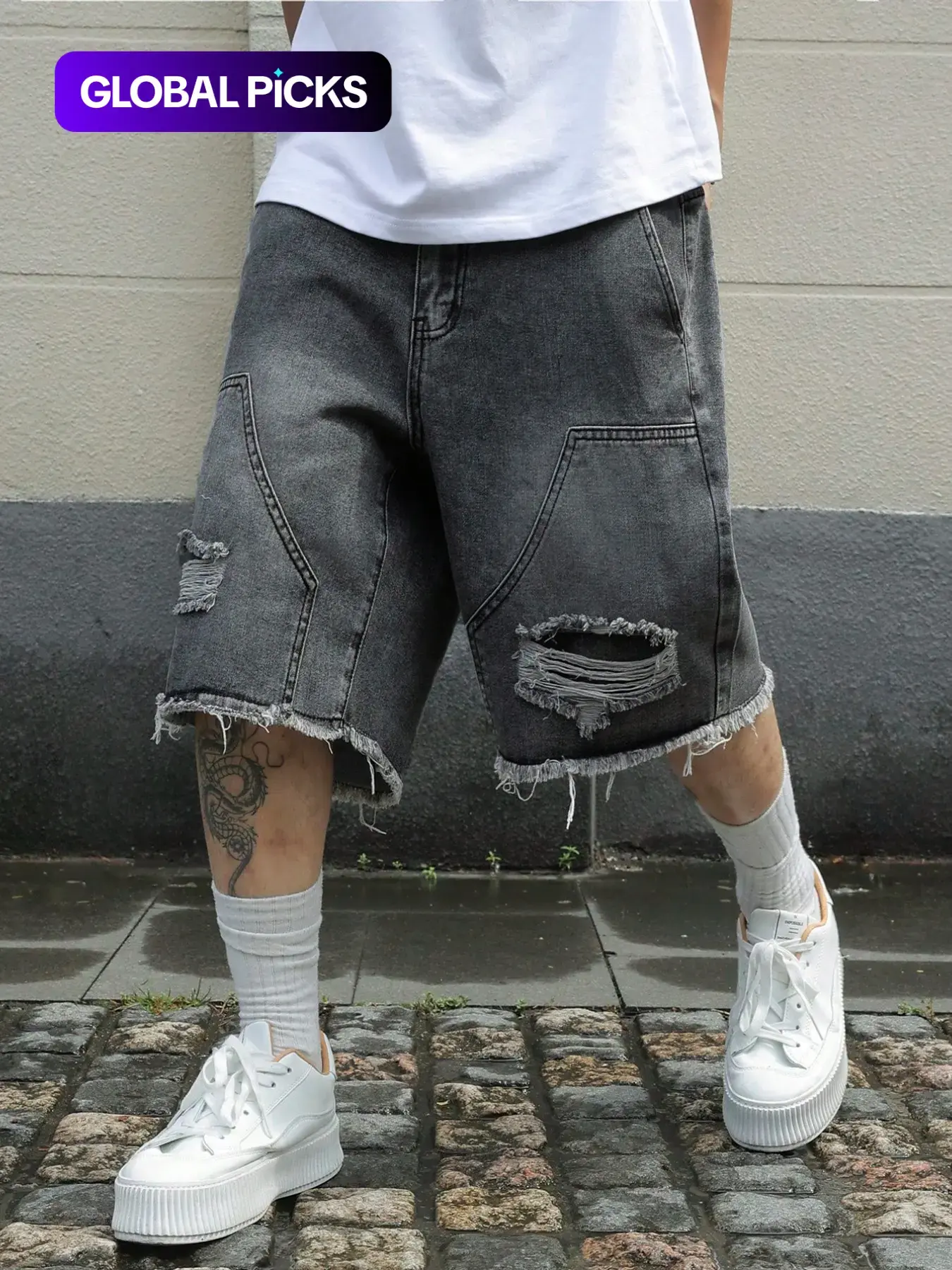 Men's Vintage Distressed cargo shorts, Pocket, Loose-Fit Retro Denim Cargo Pants for Summer, Fashionable, Casual & Durable Design, Menswear, Denim Wash Shorts, Classic Jean Shorts