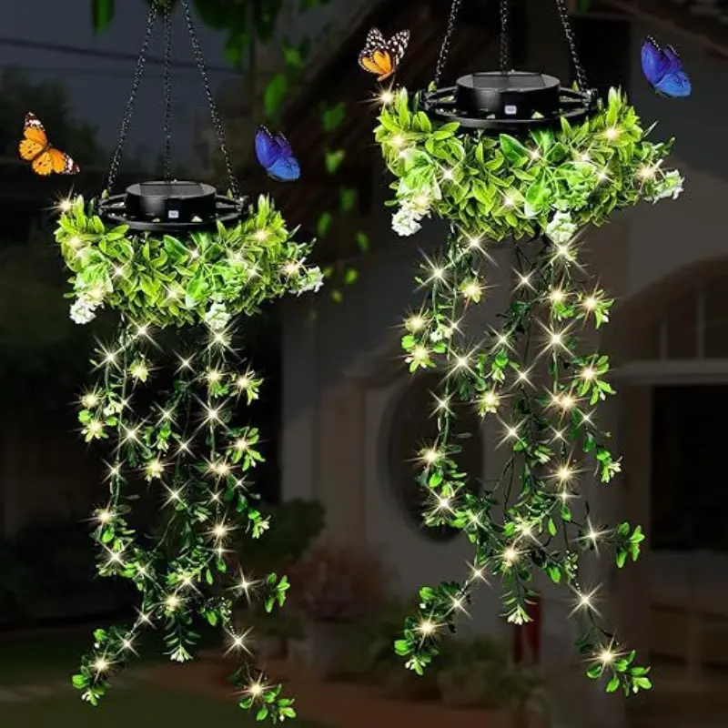 Outdoor Garden Decorative Lights Set, Artificial Plant Pendant Lamp, 66 LED Bulbs, Ip65 Waterproof, Perfect for Yard, Patio, Wedding Party, Solar Garden Lights, Outdoor Garden Lighting